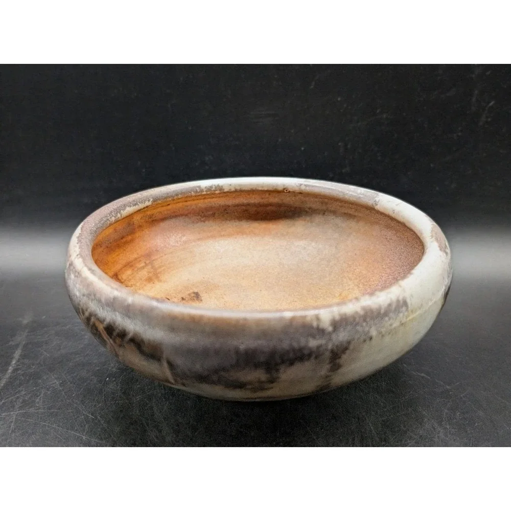 Artisan Studio Pottery Wood Fired Stoneware Bowl Earthy Glaze Signed Artist Mark